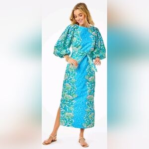 Lilly Pulitzer Barbara Belted Maxi Dress Chick Magnet Size Large Chicken Print